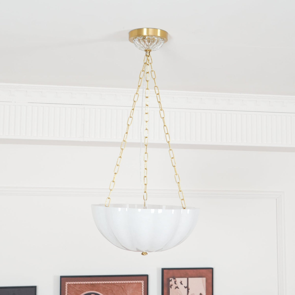 Voriq kroonluchter glazen kom messing ketting