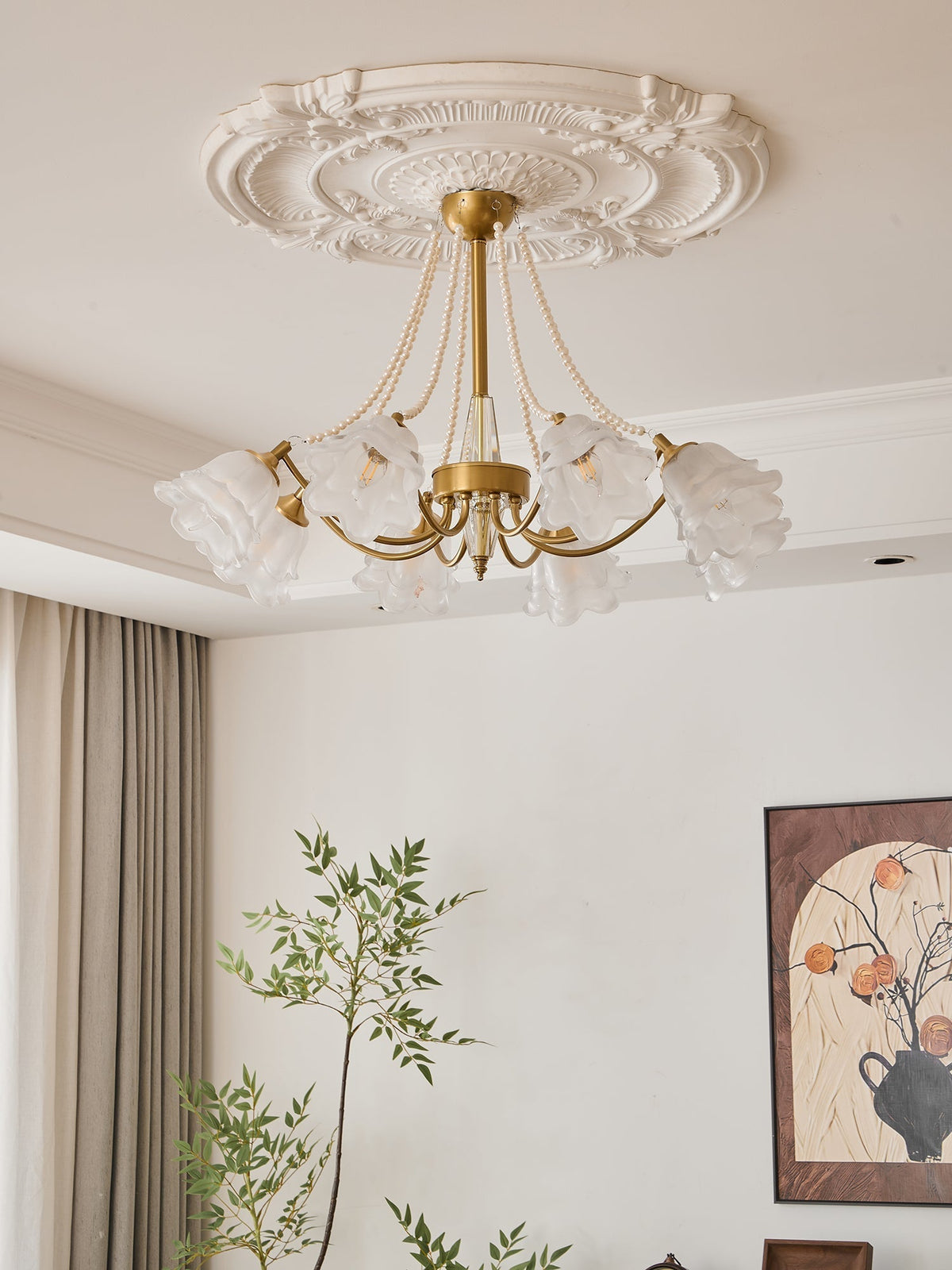Allirila Traditionele Elegantie Vintage Bloom Parelmoer glas Kroonluchter