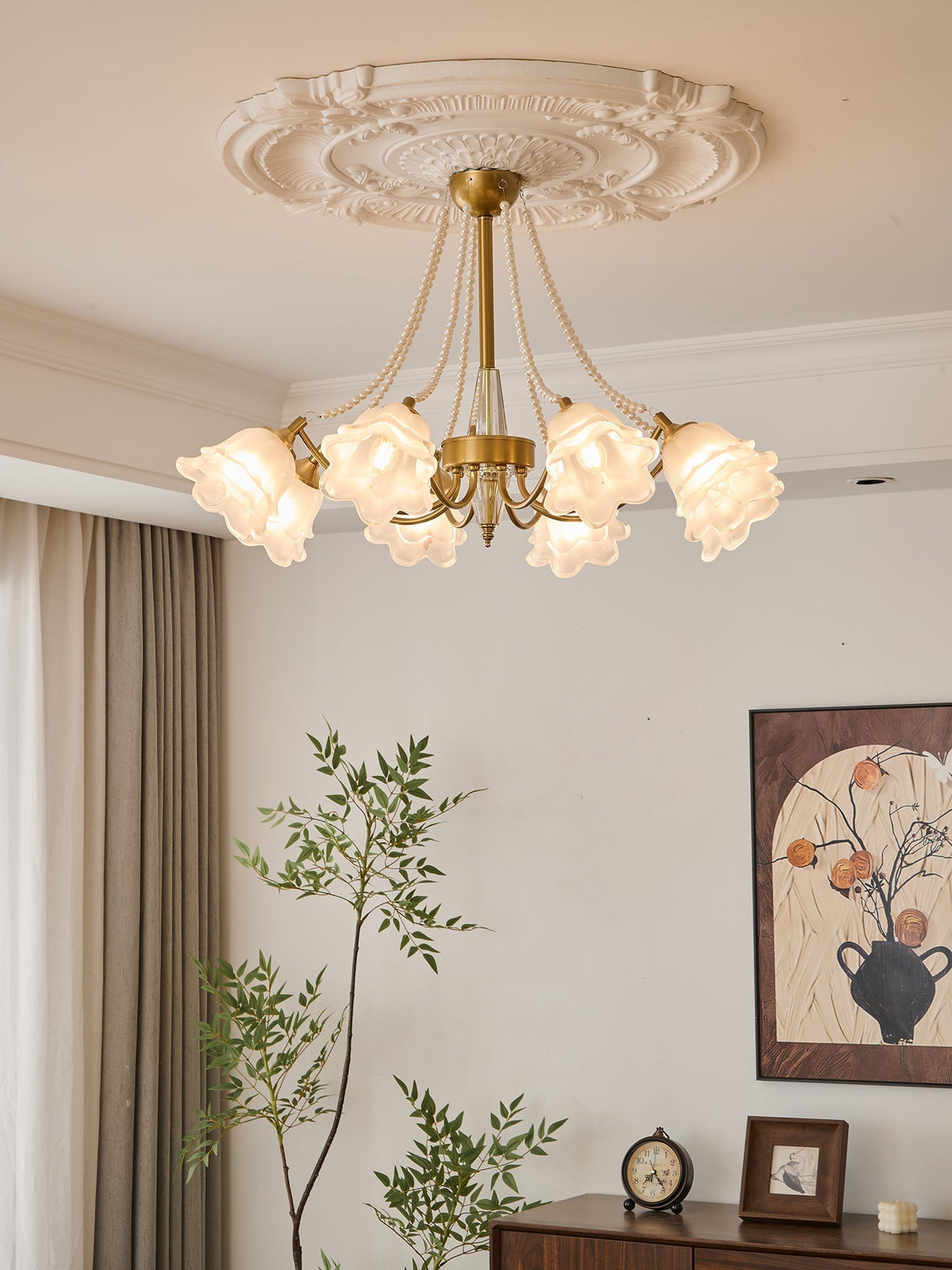 Allirila Traditionele Elegantie Vintage Bloom Parelmoer glas Kroonluchter