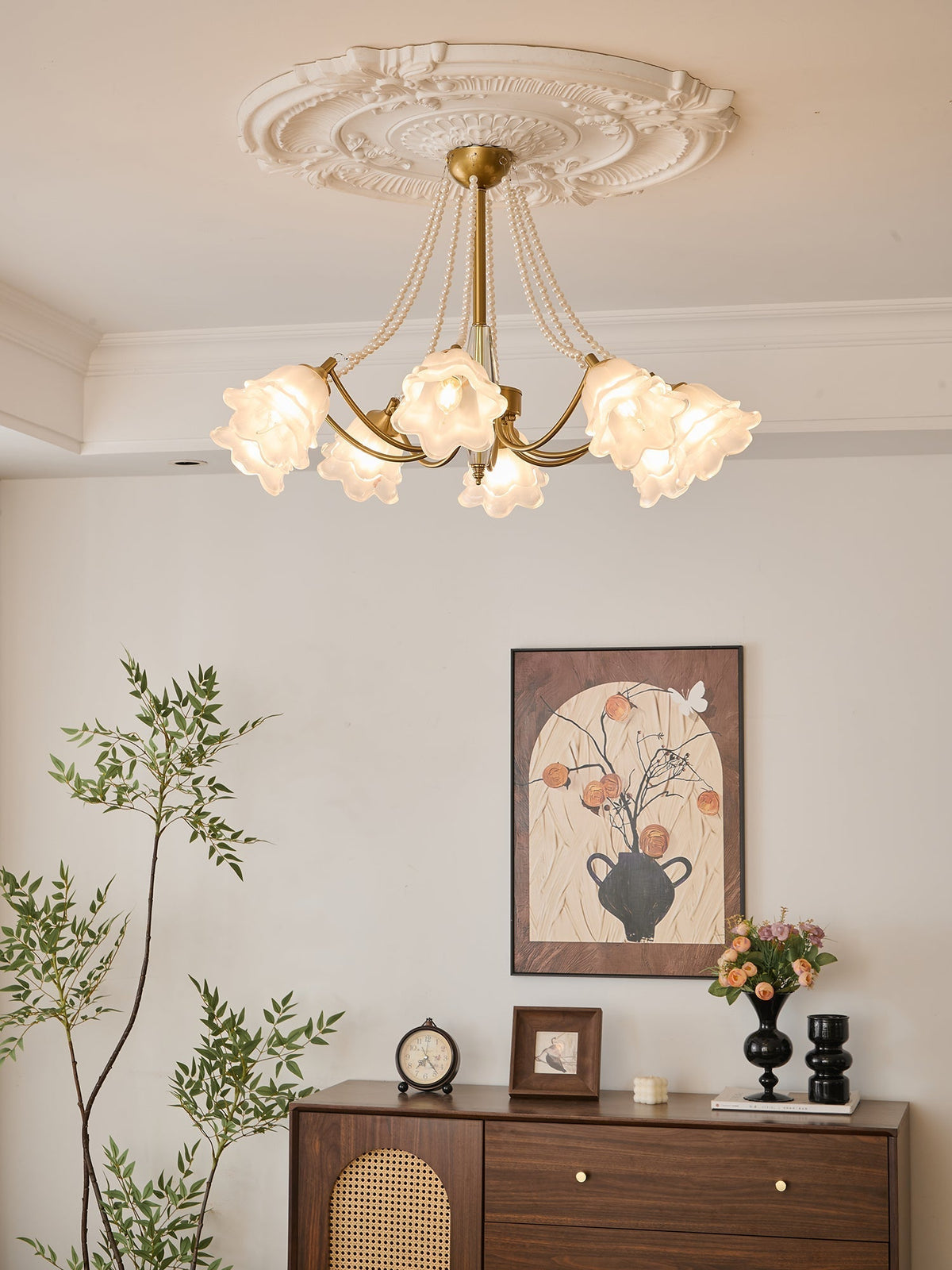 Allirila Traditionele Elegantie Vintage Bloom Parelmoer glas Kroonluchter