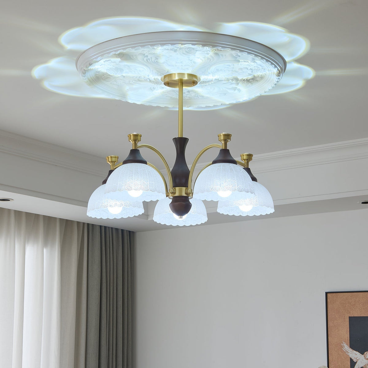 Avvynila Traditionele Elegantie Vintage messing Hout Kroonluchter