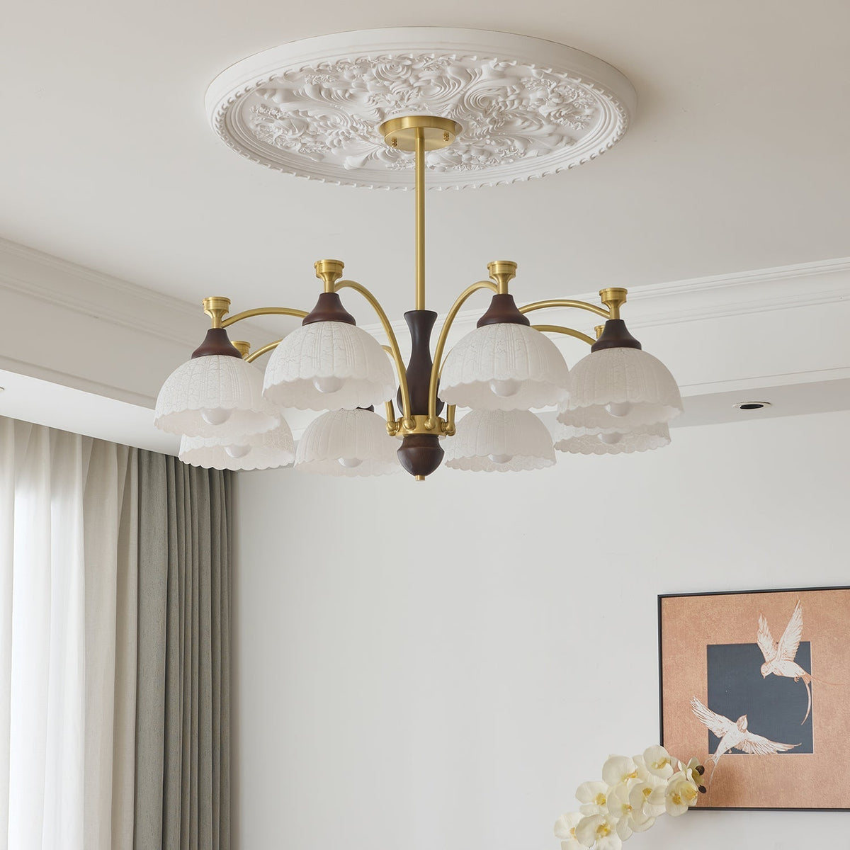 Avvynila Traditionele Elegantie Vintage messing Hout Kroonluchter