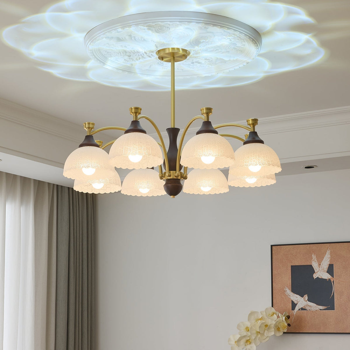 Avvynila Traditionele Elegantie Vintage messing Hout Kroonluchter
