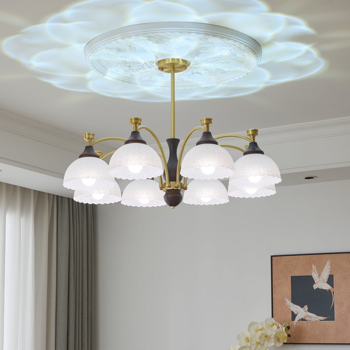 Avvynila Traditionele Elegantie Vintage messing Hout Kroonluchter