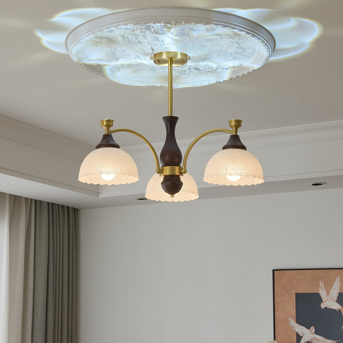 Avvynila Traditionele Elegantie Vintage messing Hout Kroonluchter