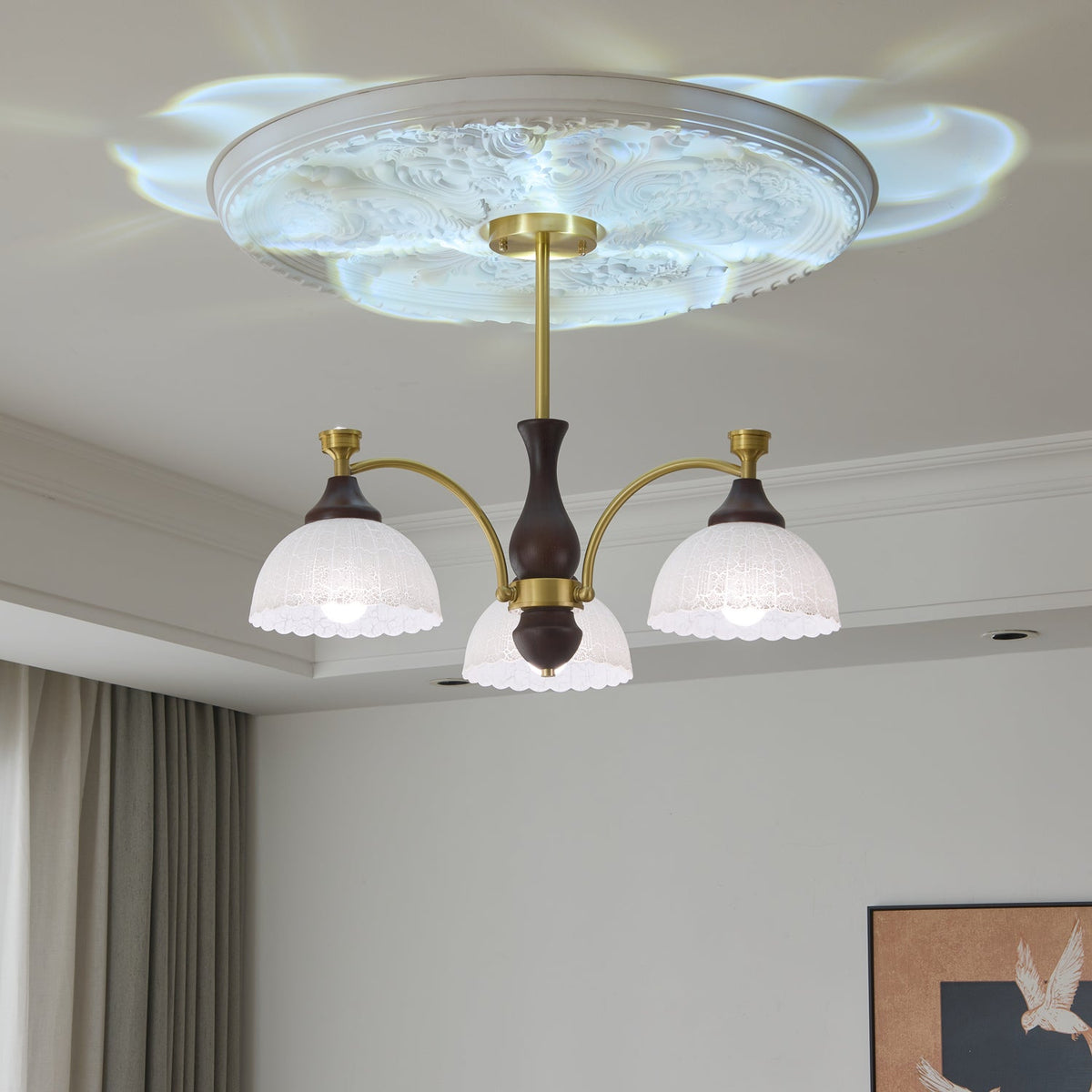 Avvynila Traditionele Elegantie Vintage messing Hout Kroonluchter
