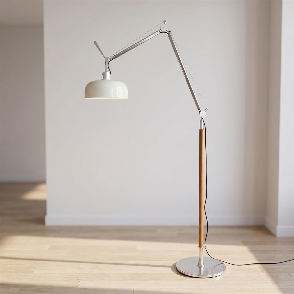 Rudy vloerlamp karmozijnrood esdoornhout met beweegbare arm