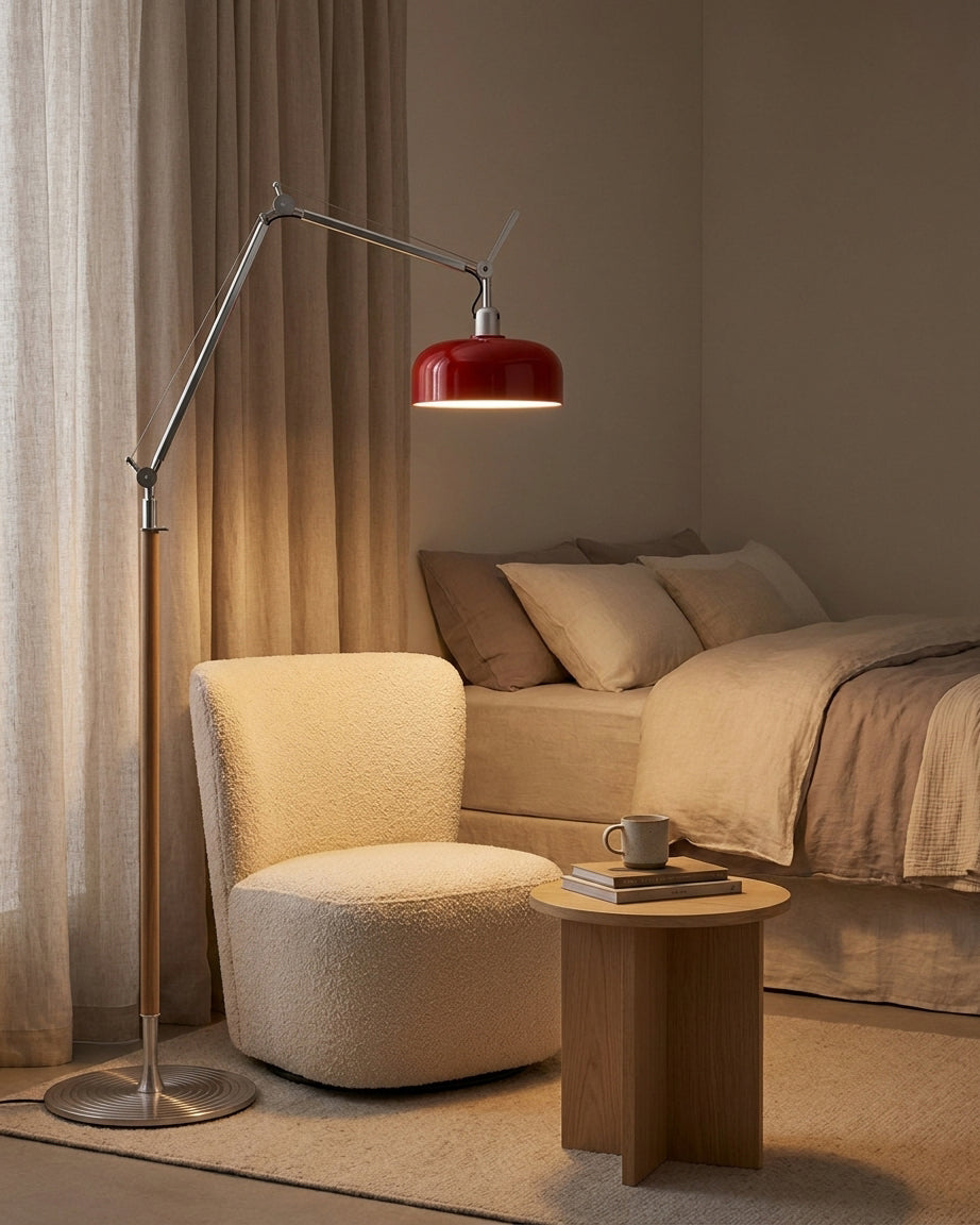 Rudy vloerlamp karmozijnrood esdoornhout met beweegbare arm