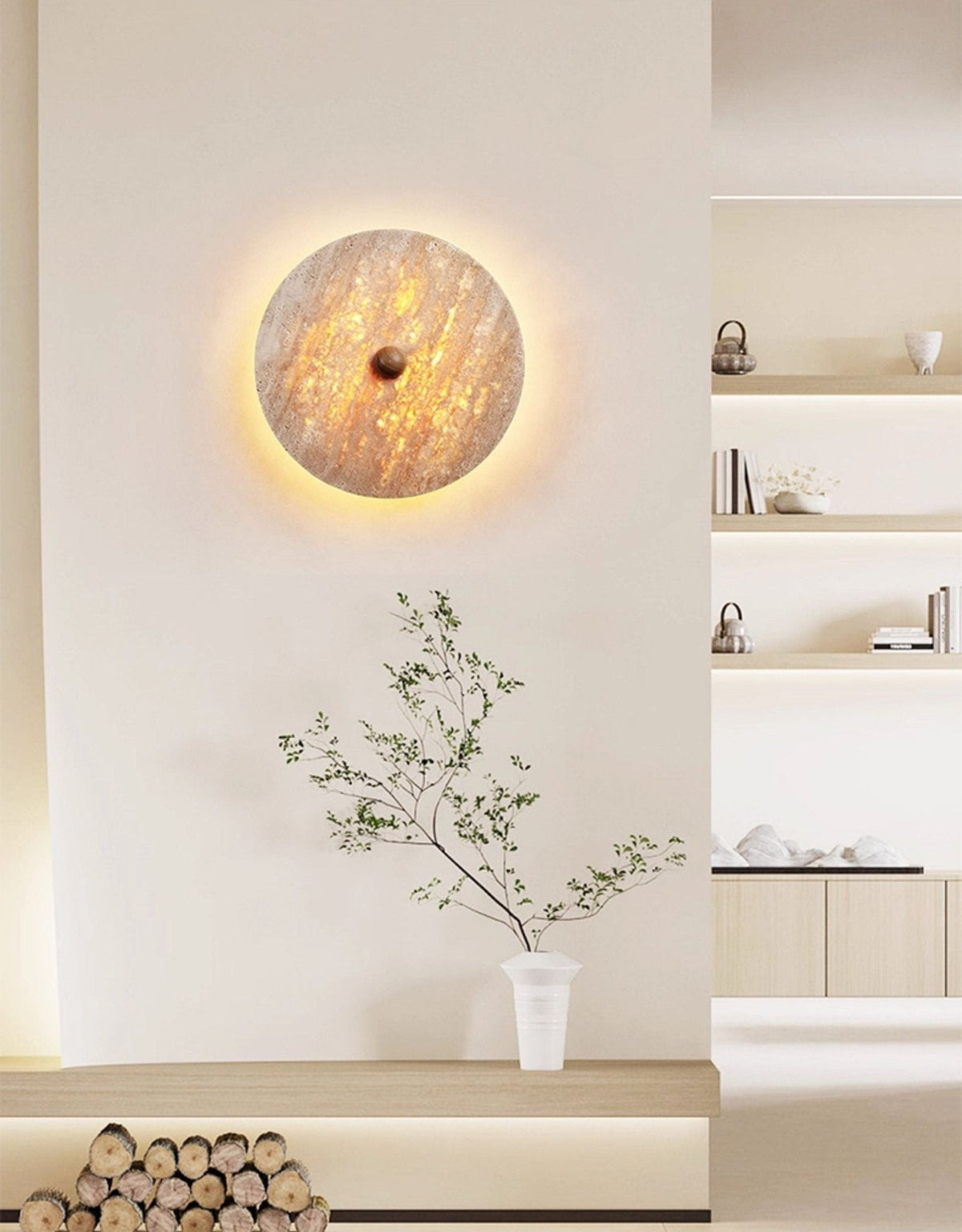 Valisine ronde travertin wandlamp