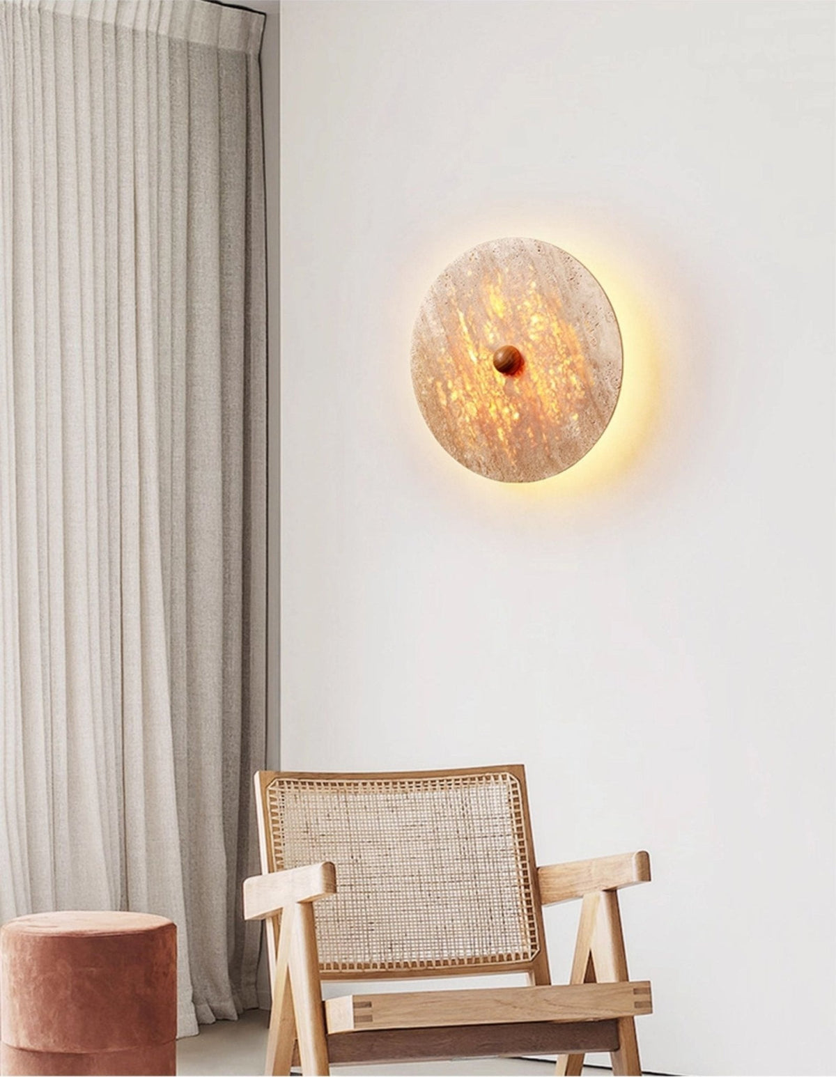 Valisine ronde travertin wandlamp