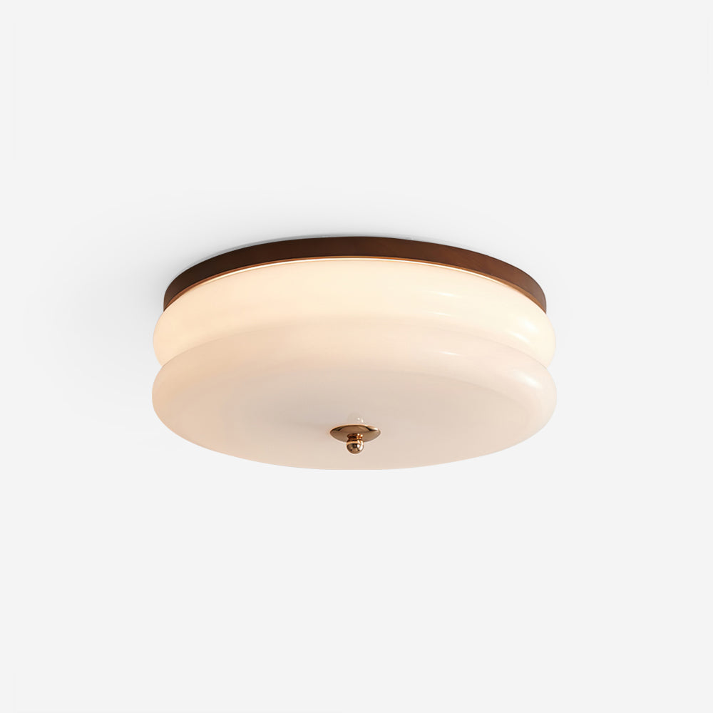 Cora plafondlamp dubbele laag glas schijf walnoot minimalistisch