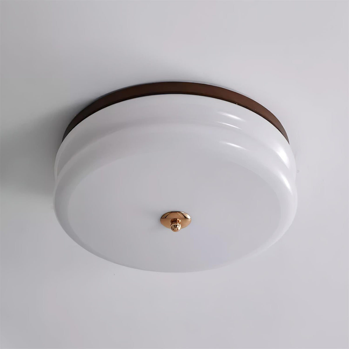 Cora plafondlamp dubbele laag glas schijf walnoot minimalistisch