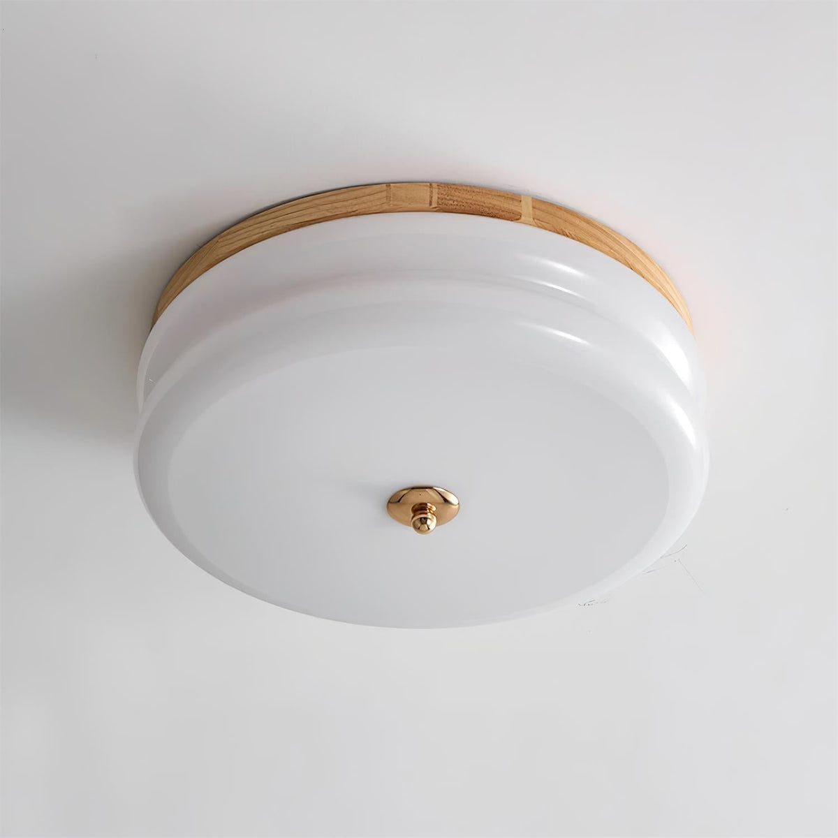 Cora plafondlamp dubbele laag glas schijf walnoot minimalistisch