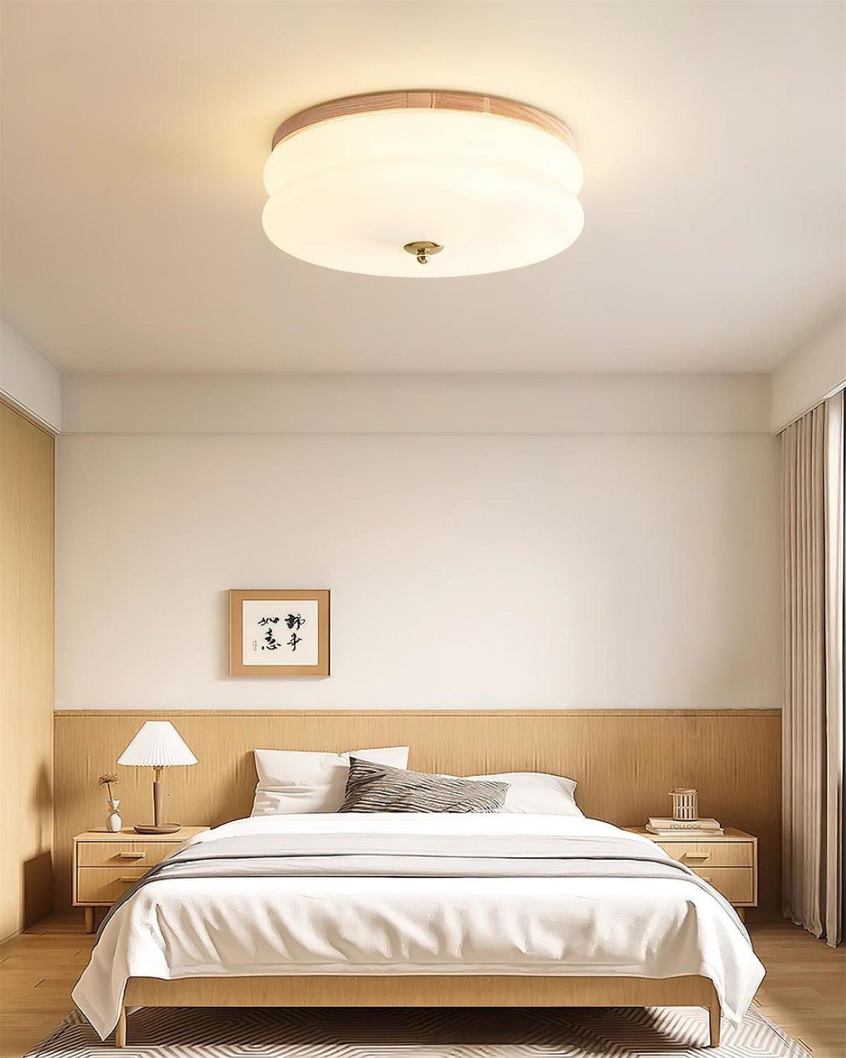 Cora plafondlamp dubbele laag glas schijf walnoot minimalistisch