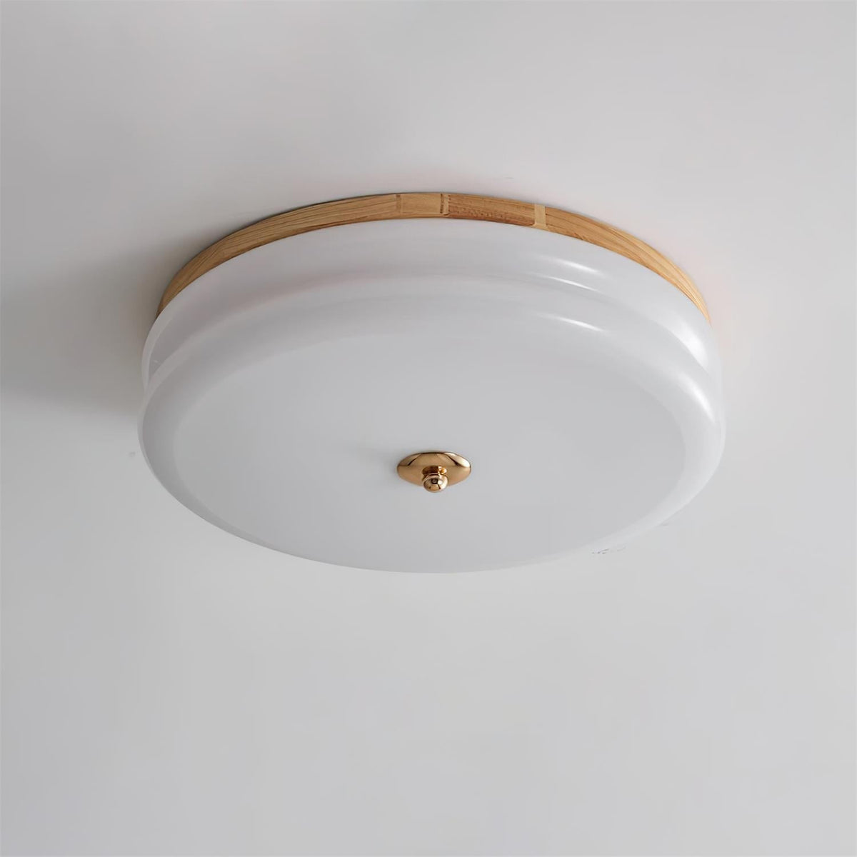 Cora plafondlamp dubbele laag glas schijf walnoot minimalistisch
