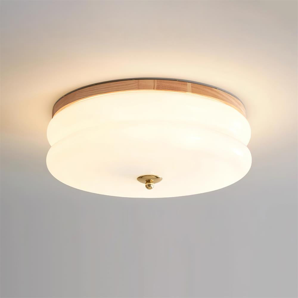 Cora plafondlamp dubbele laag glas schijf walnoot minimalistisch