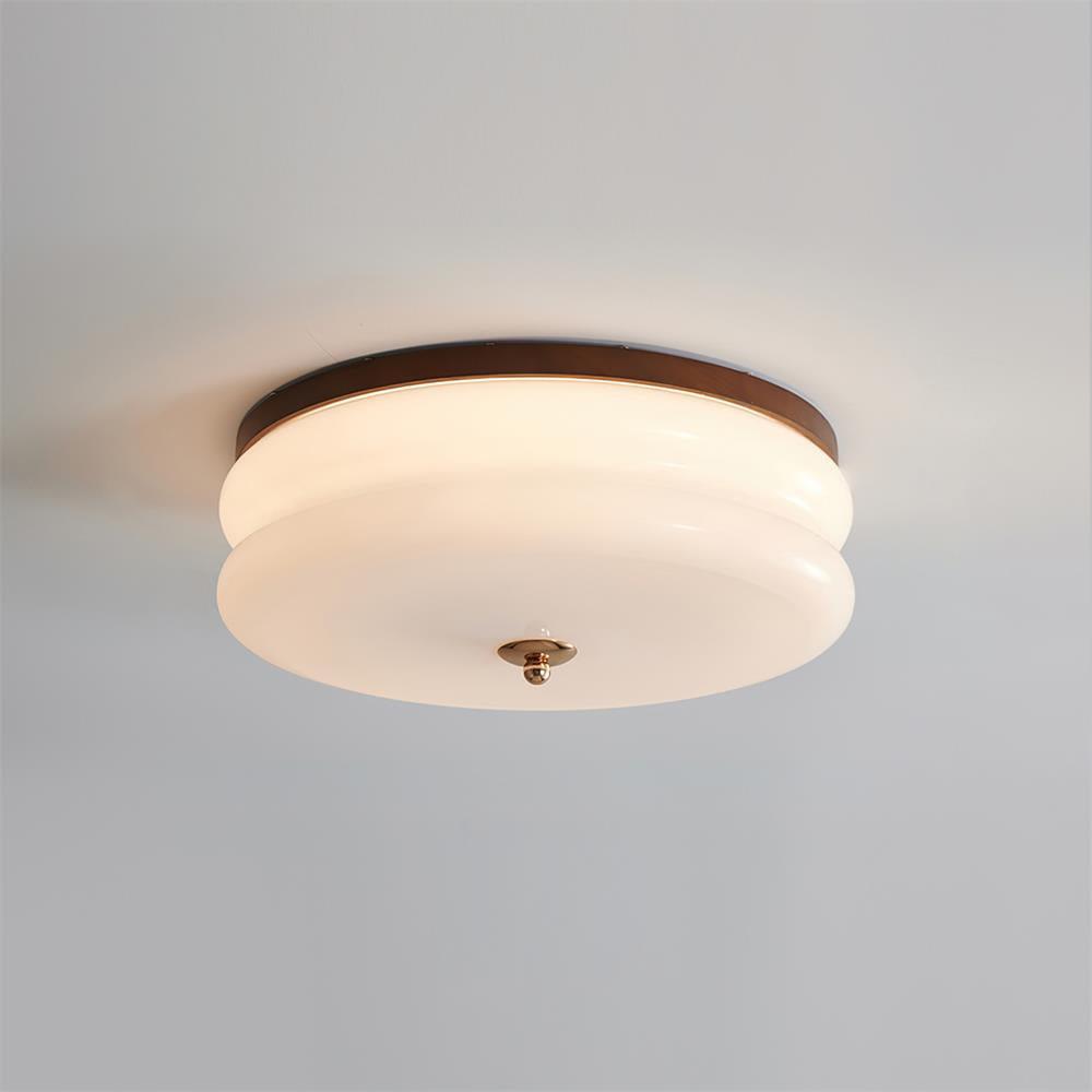 Cora plafondlamp dubbele laag glas schijf walnoot minimalistisch