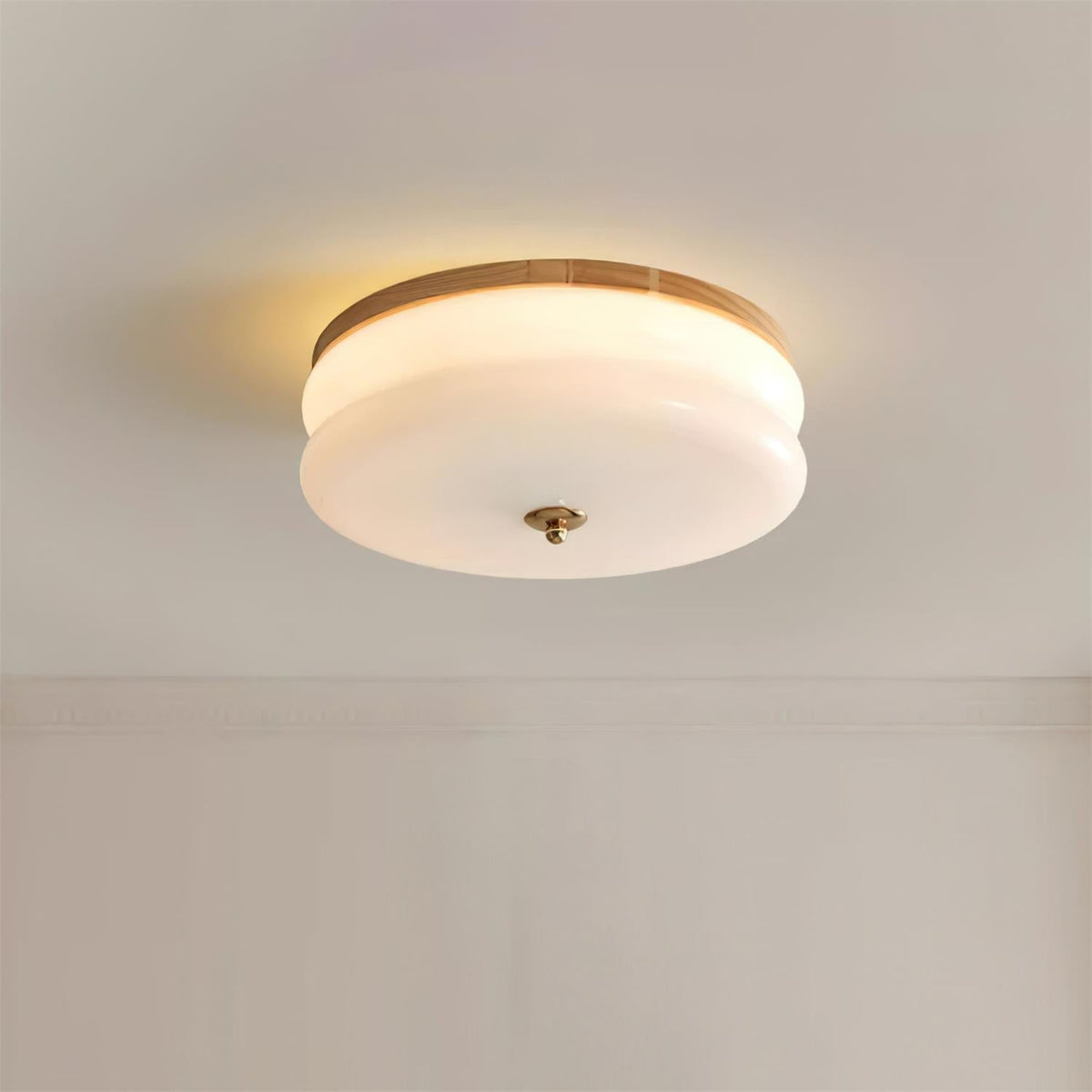 Cora plafondlamp dubbele laag glas schijf walnoot minimalistisch