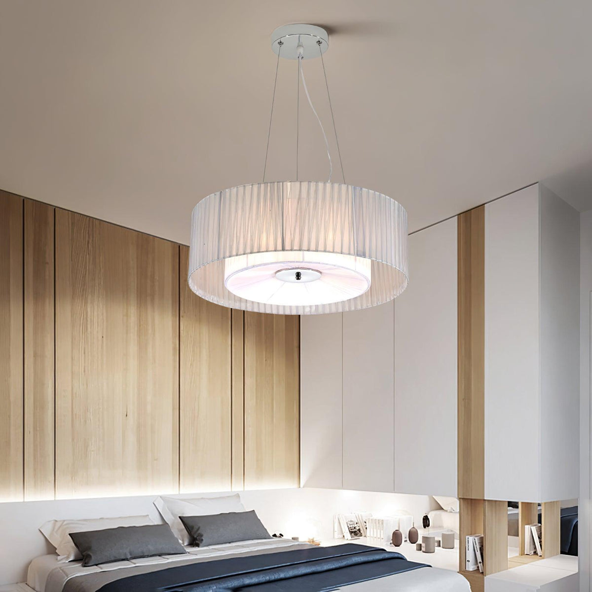 Leo Moderne hanglamp van beige en chroom