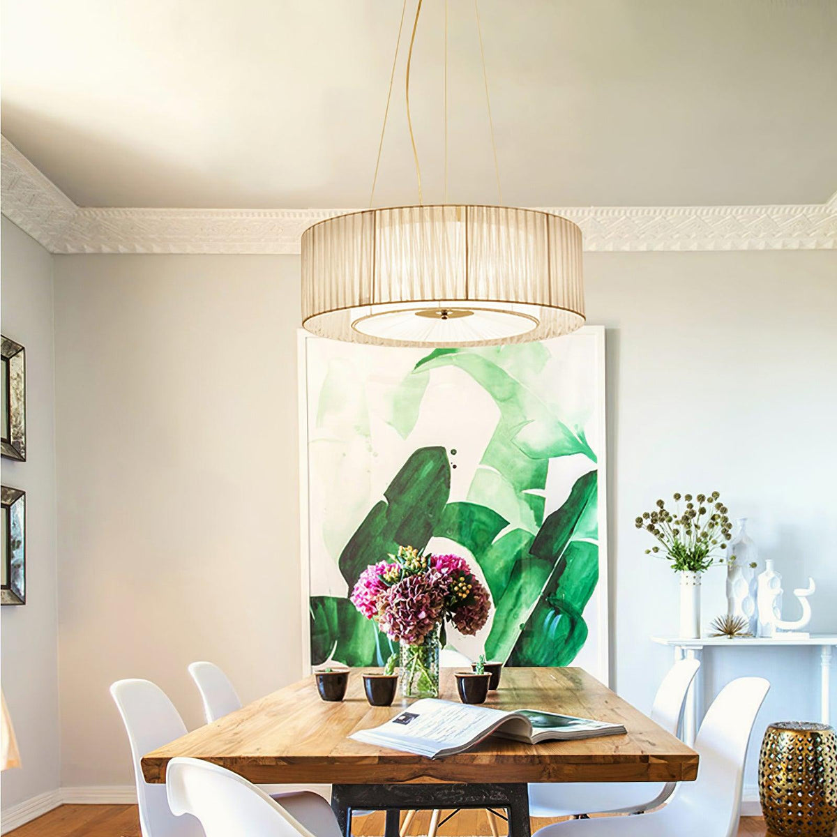 Leo Moderne hanglamp van beige en chroom