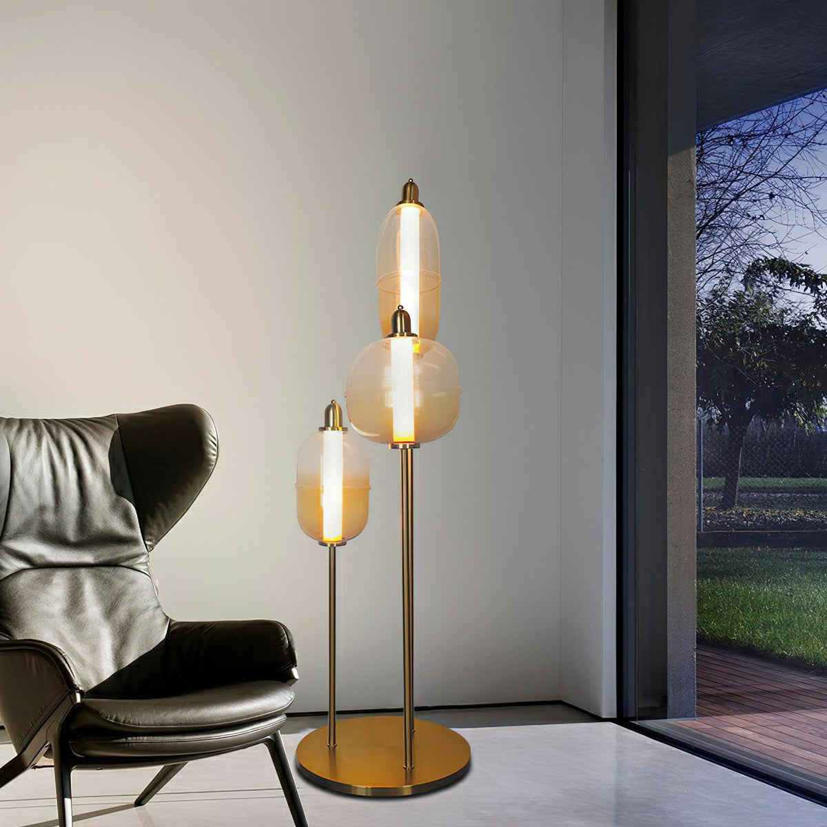 Arixel Moderne vloerlamp van glas in goudkleurige afwerking