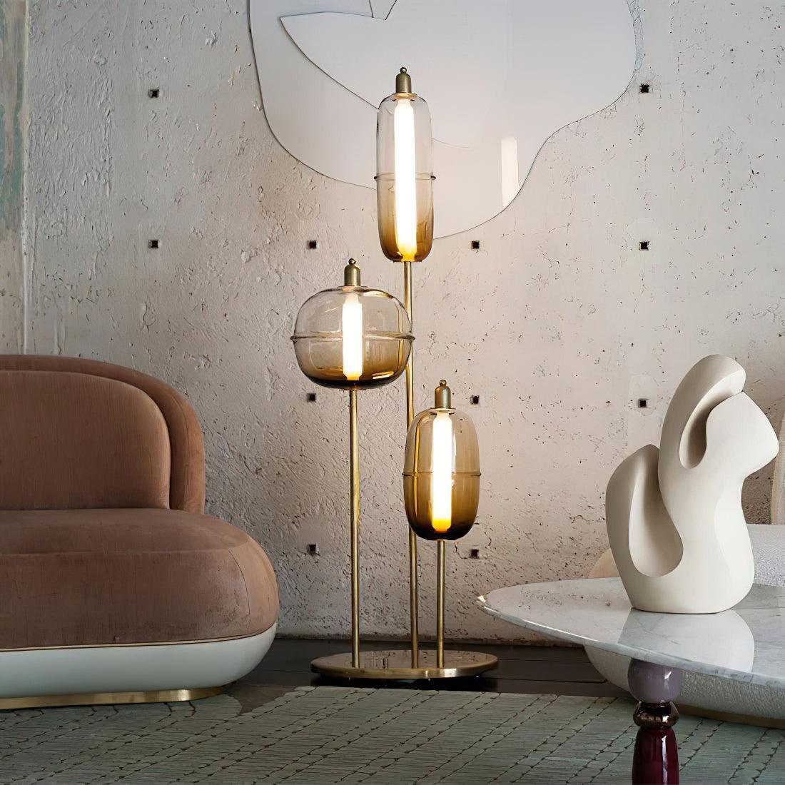 Arixel Moderne vloerlamp van glas in goudkleurige afwerking