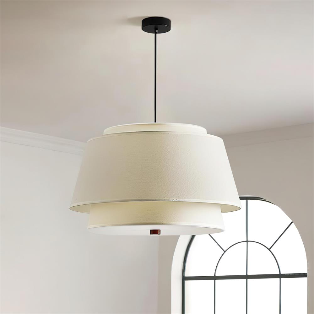 Sorarina hanglamp met blauwe bloemenstof en walnootlaag