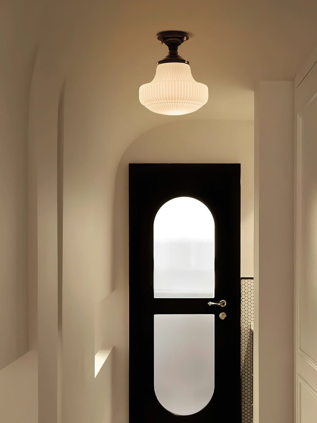 Eireian Schoolhouse Vlakke plafondlamp met Geribbelde Glazen Kap