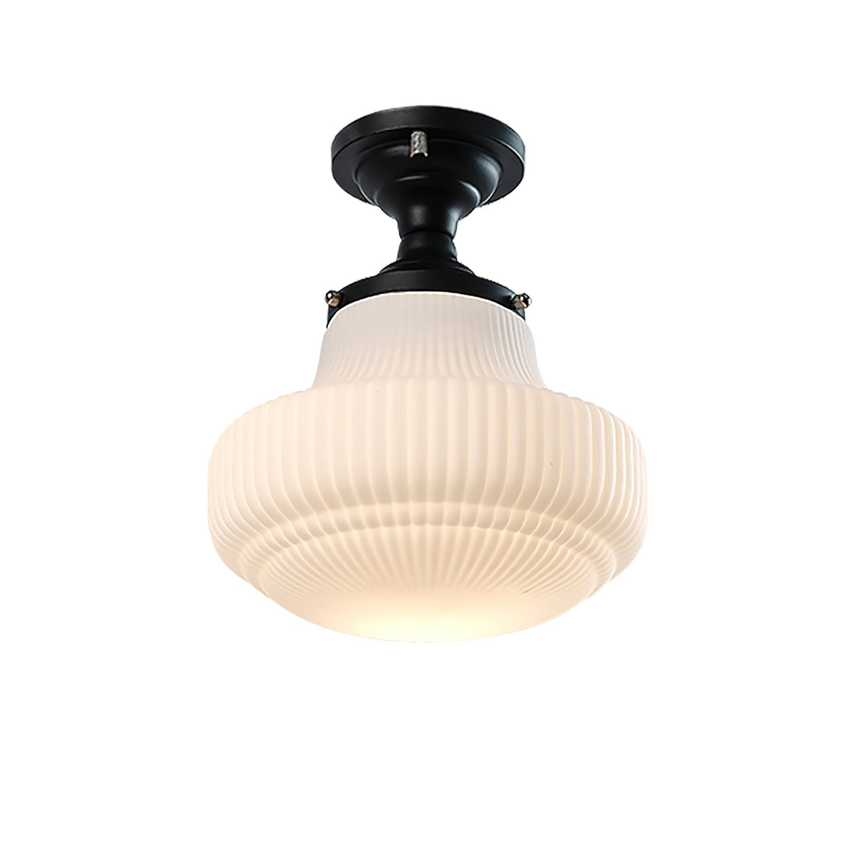 Eireian Schoolhouse Vlakke plafondlamp met Geribbelde Glazen Kap