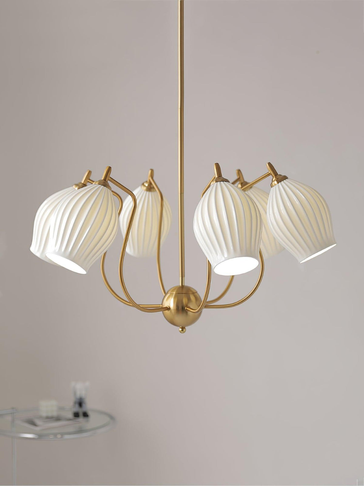 Pravin Kroonluchter keramiek Ribbed Sculptural glas Elegant