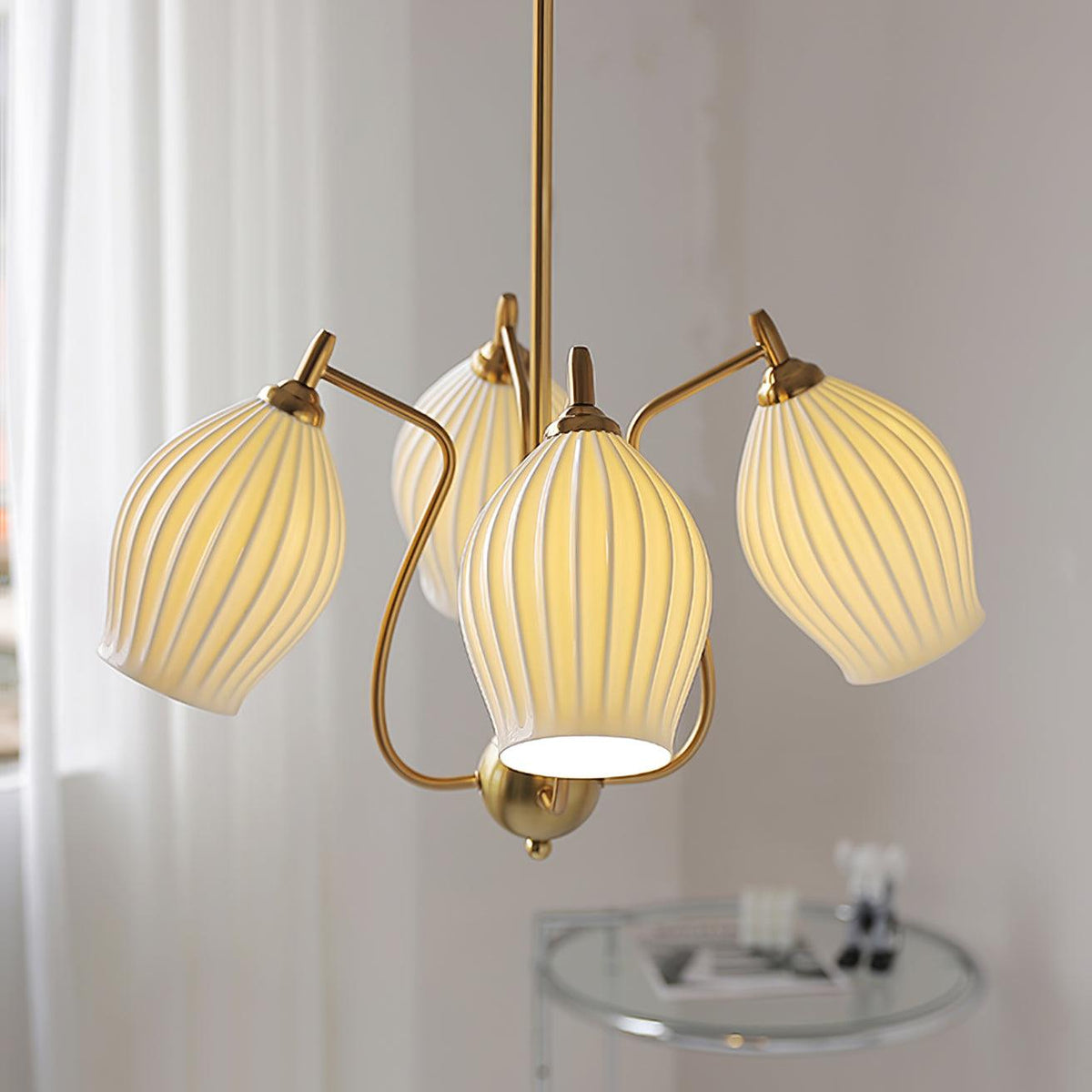 Pravin Kroonluchter keramiek Ribbed Sculptural glas Elegant