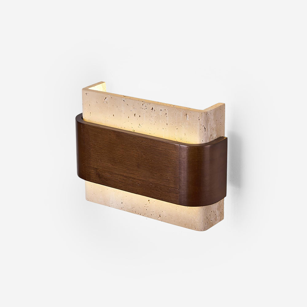 Valeneria travertin wandlamp met houten afwerking in boogvorm