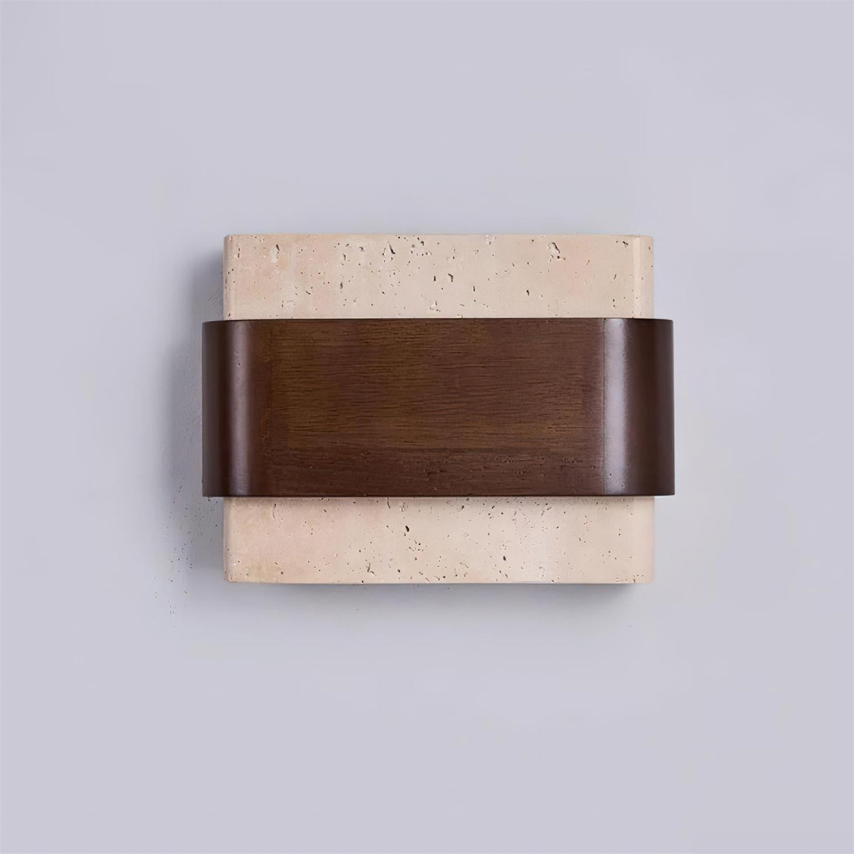 Valeneria travertin wandlamp met houten afwerking in boogvorm