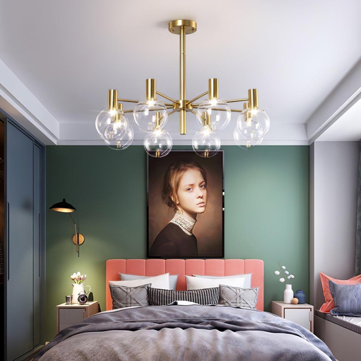 Veloiel Kroonluchter met Glaskogels en Frame Modern met bolvormige kap goudkleurig