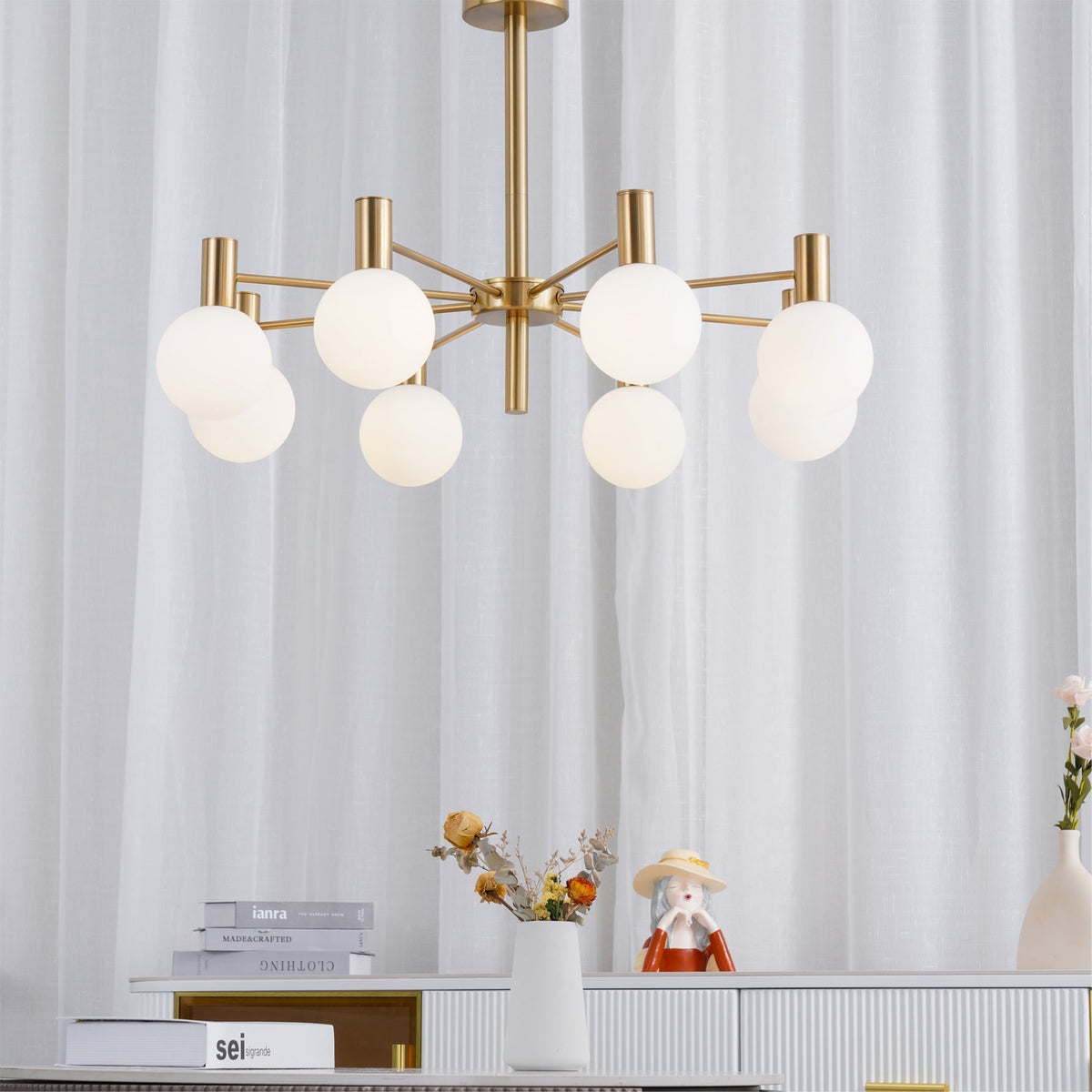 Veloiel Kroonluchter met Glaskogels en Frame Modern met bolvormige kap goudkleurig