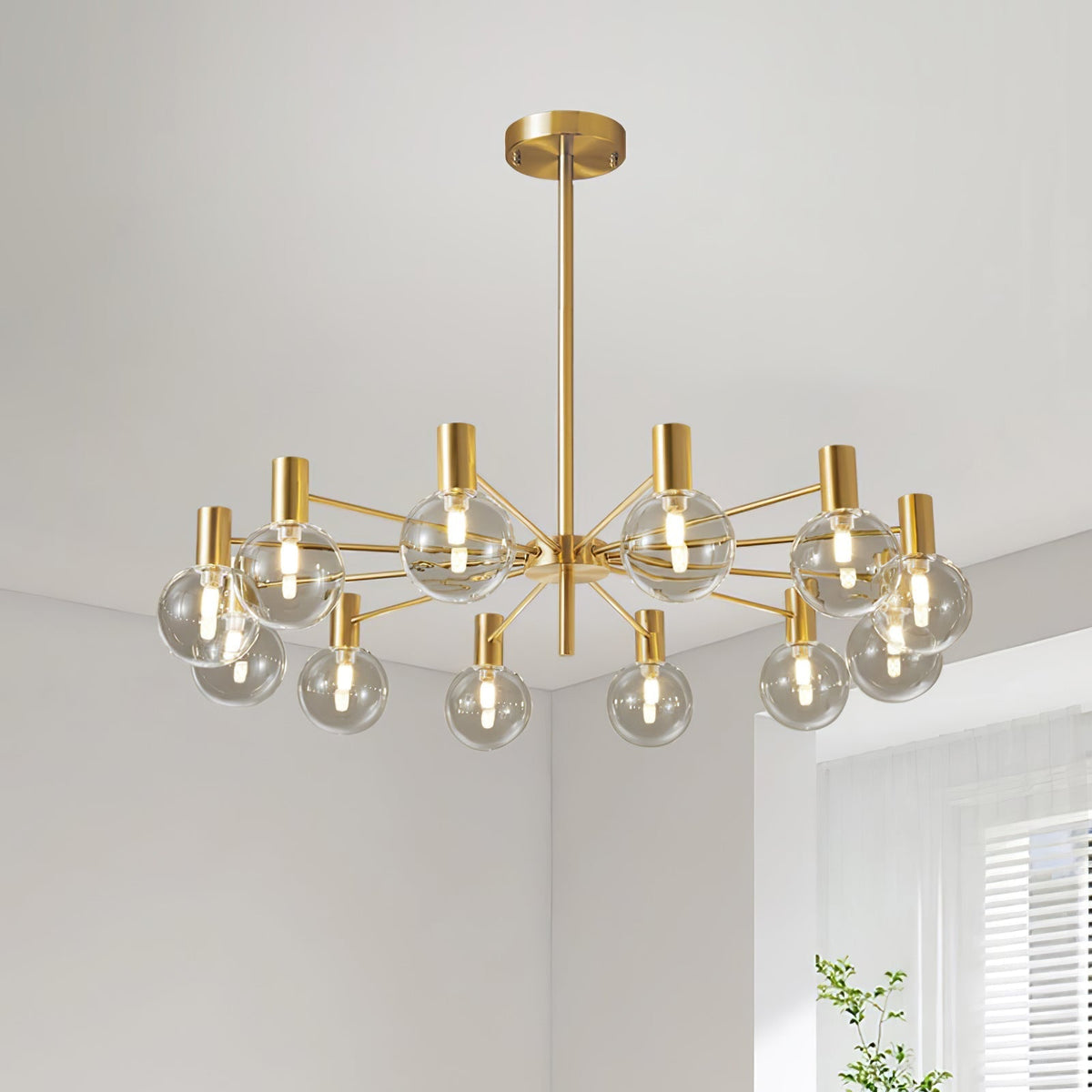 Veloiel Kroonluchter met Glaskogels en Frame Modern met bolvormige kap goudkleurig