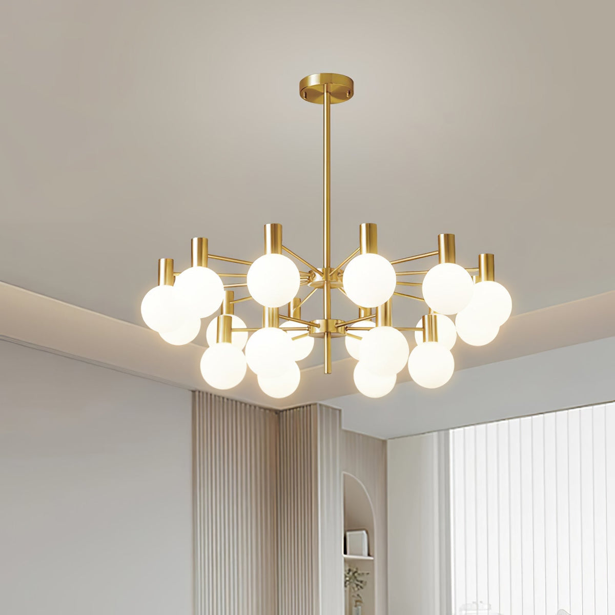 Veloiel Kroonluchter met Glaskogels en Frame Modern met bolvormige kap goudkleurig