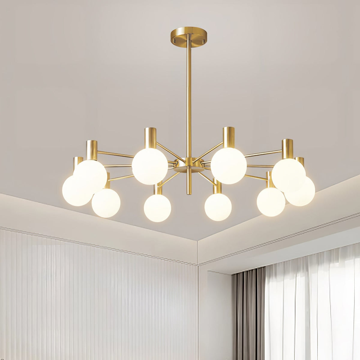 Veloiel Kroonluchter met Glaskogels en Frame Modern met bolvormige kap goudkleurig
