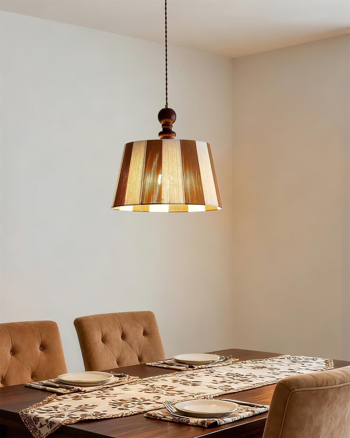 Renisira hanglamp met strepen in walnootkleur