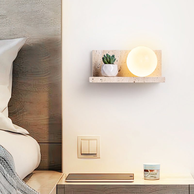 Vanthel wandlamp met plank van geel travertin