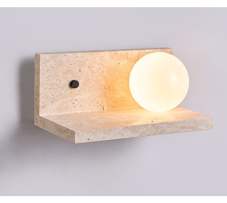 Vanthel wandlamp met plank van geel travertin