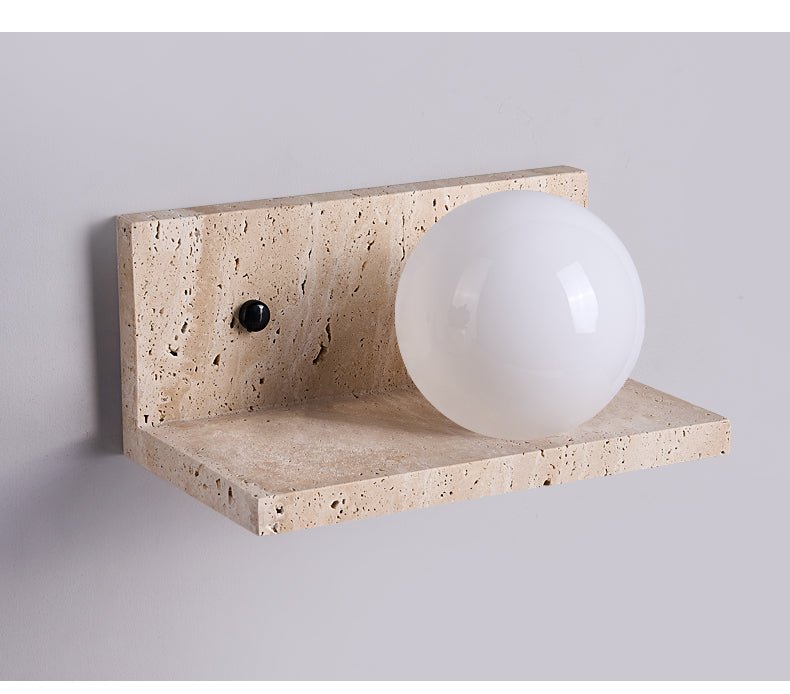 Vanthel wandlamp met plank van geel travertin