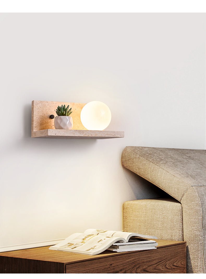 Vanthel wandlamp met plank van geel travertin