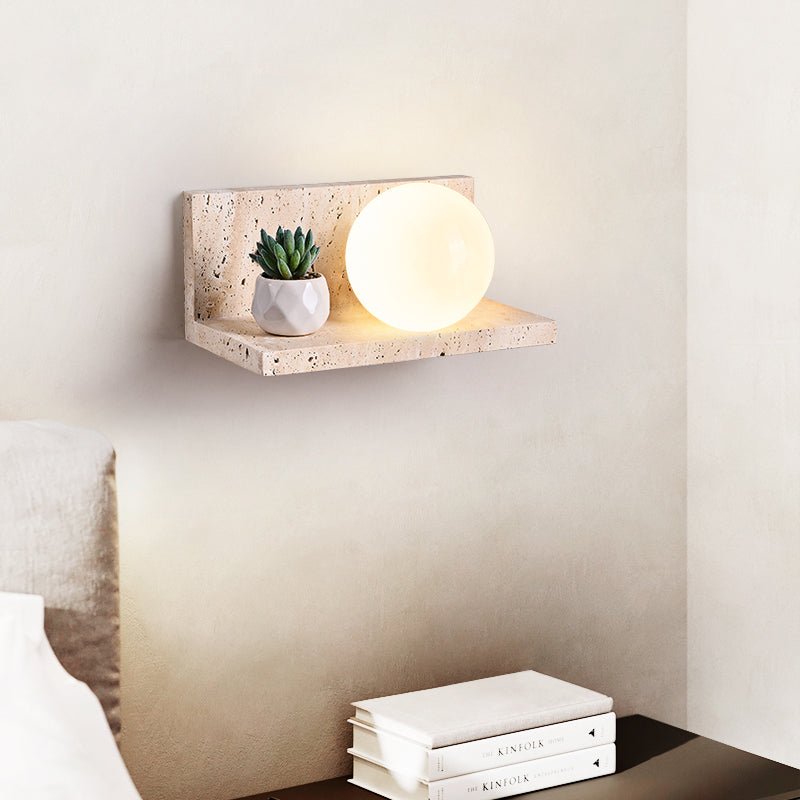 Vanthel wandlamp met plank van geel travertin