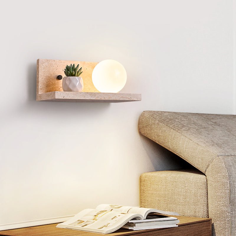 Vanthel wandlamp met plank van geel travertin