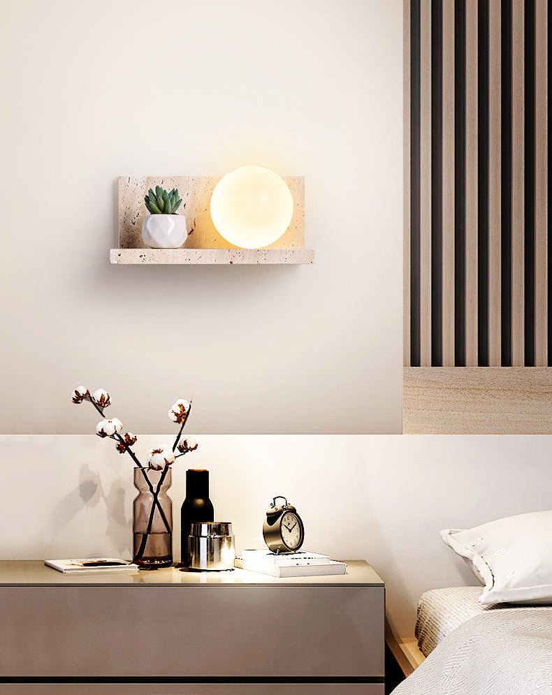 Vanthel wandlamp met plank van geel travertin