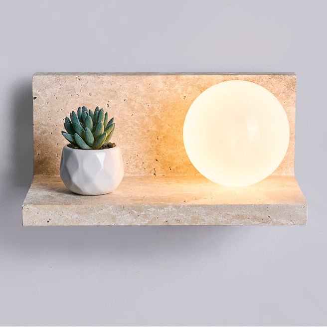 Vanthel wandlamp met plank van geel travertin