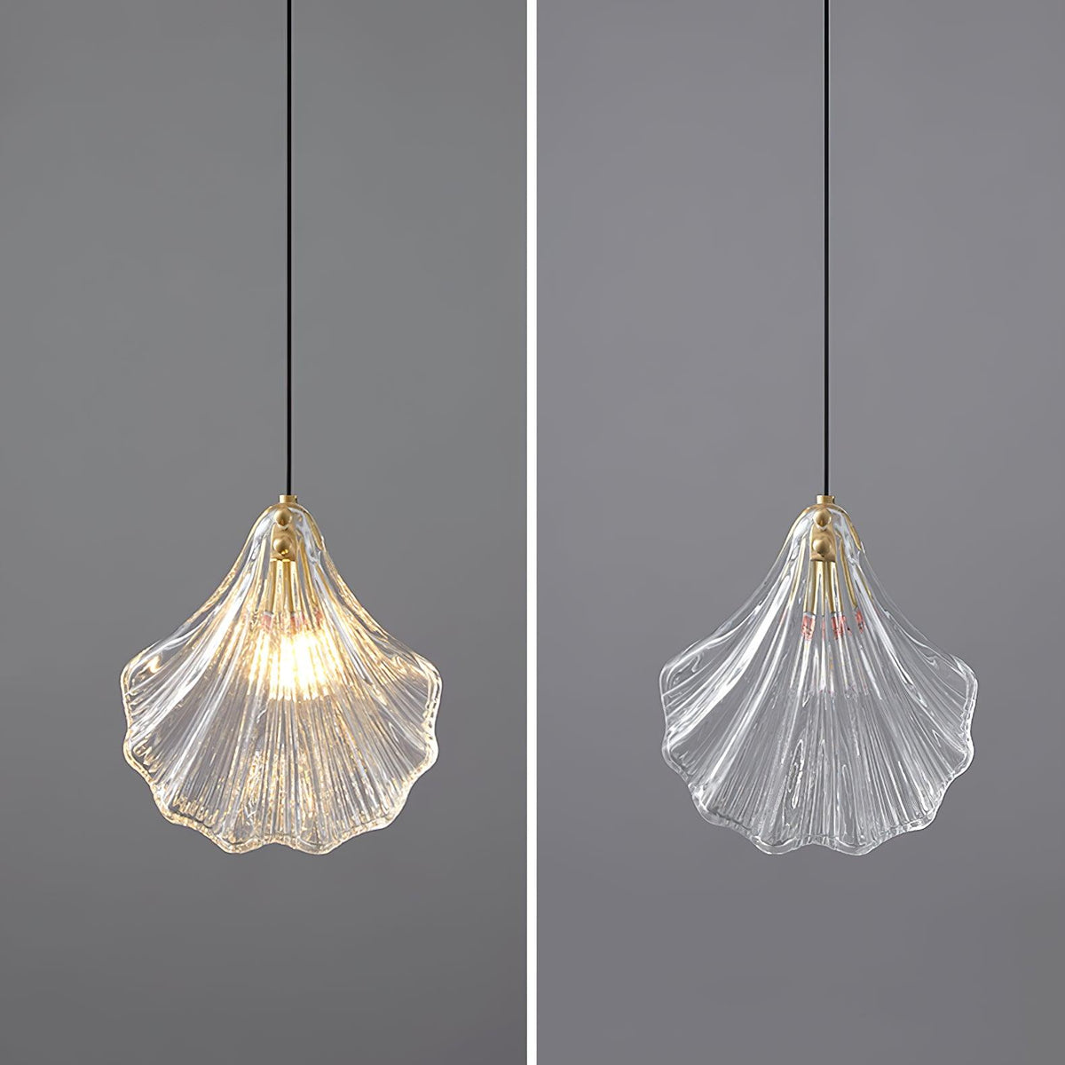 Veda hanglamp van glas met schelpontwerp, artistiek en elegant