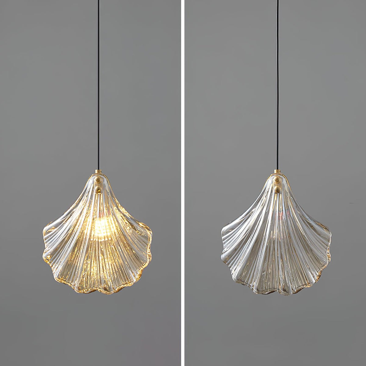 Veda hanglamp van glas met schelpontwerp, artistiek en elegant