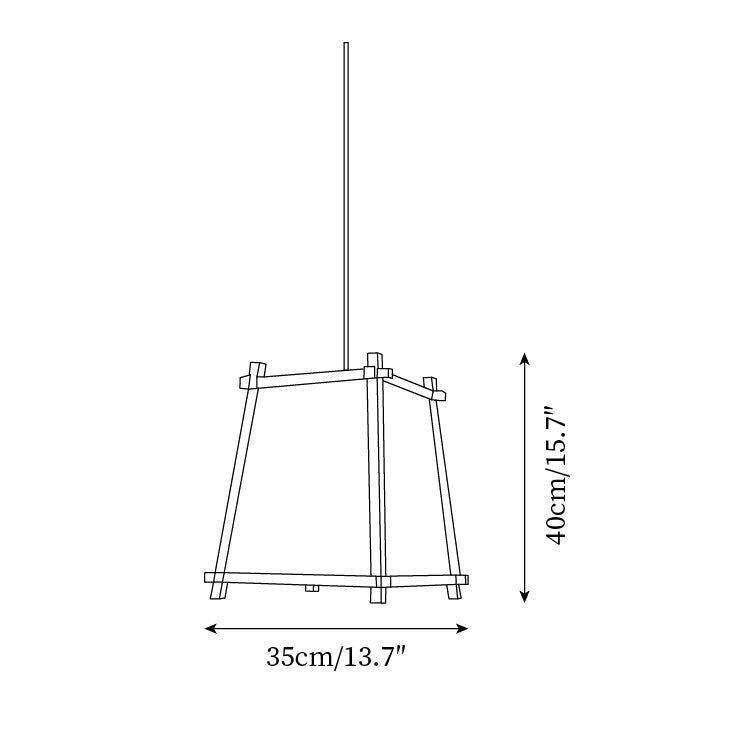 Ritta hanglamp met geometrisch houten frame en stoffen kap